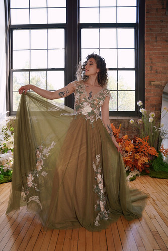 green emerald velvet dress Baltic Born Womens Jolie Embroidered Tulle Dress | Sage + Gold Floral | Color: Topaz Ombre Floral