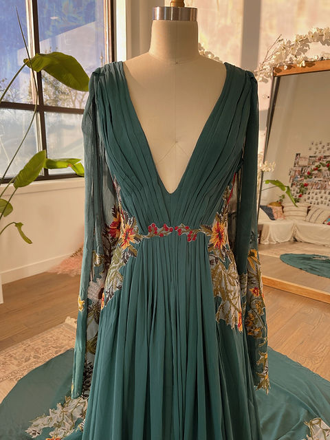 green emerald velvet dress Forest Green Rouched Jersey Evening Dress main image 0