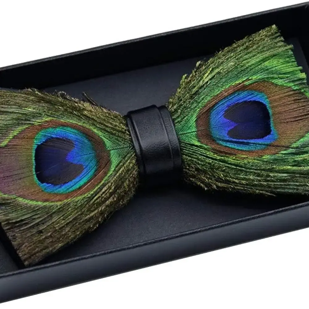 Peacock Feather Bow Tie W/Free Lapel Pin Set