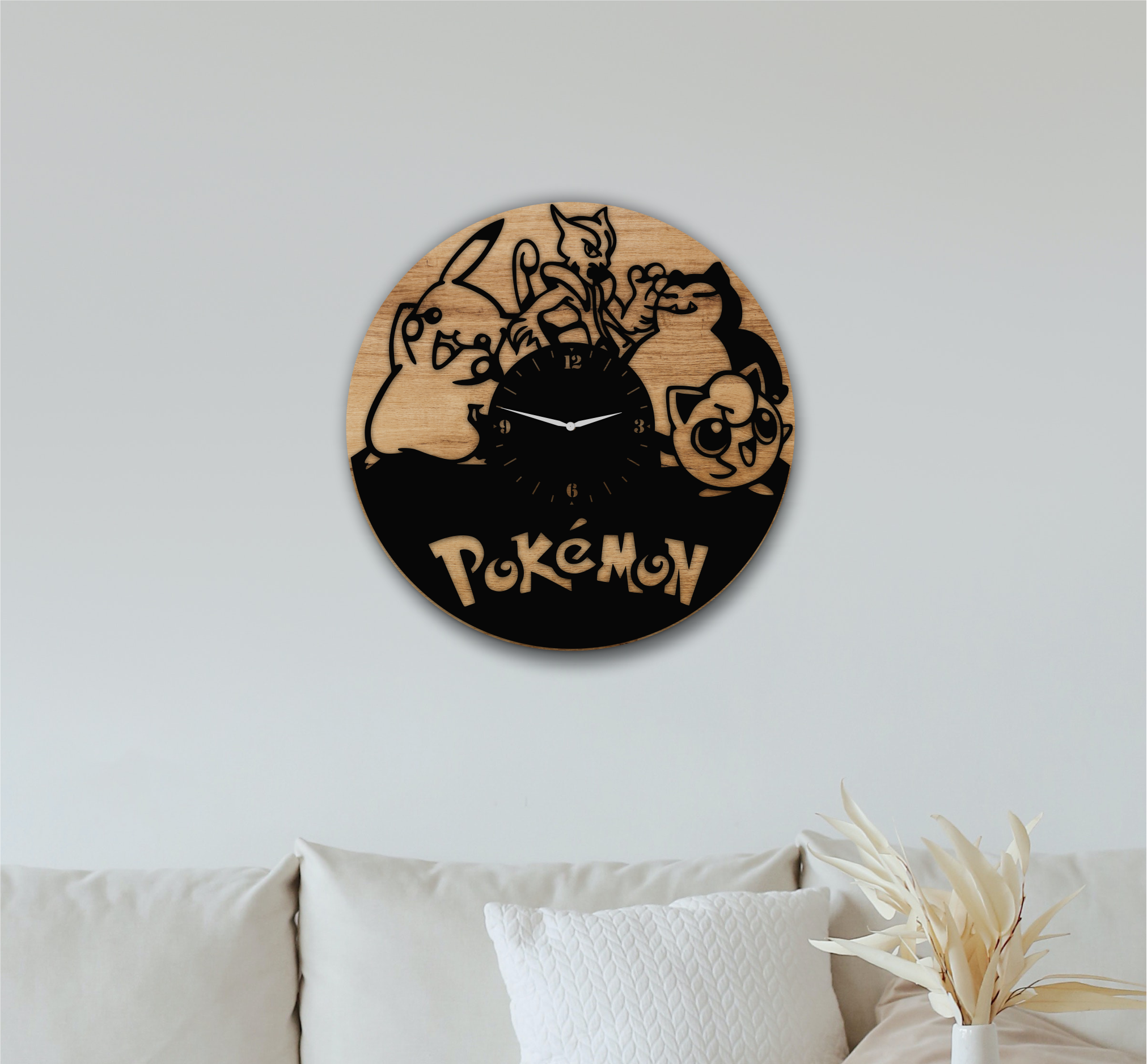 Wood & Acrylic Pokemon clock 30cm