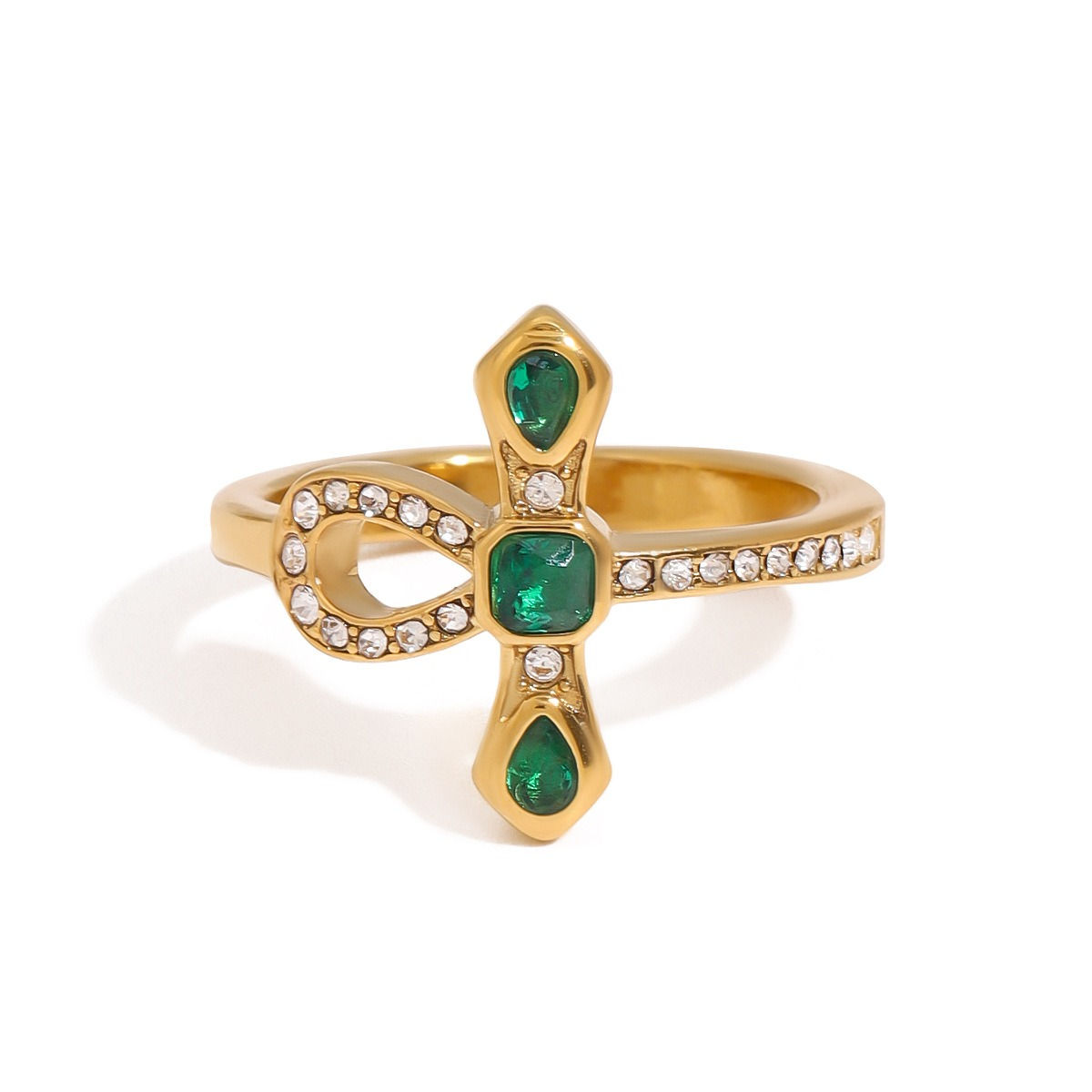 18K Gold Cross Snake Titanium Steel Zirconia Ring