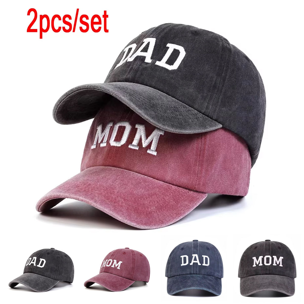 Unisex DAD MOM Letter Embroidery Wash Baseball Caps Spring and Autumn Outdoor Ad
