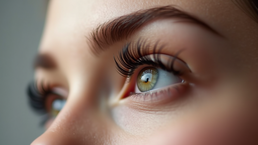 Close-up view of a beautiful eyelash extension setup