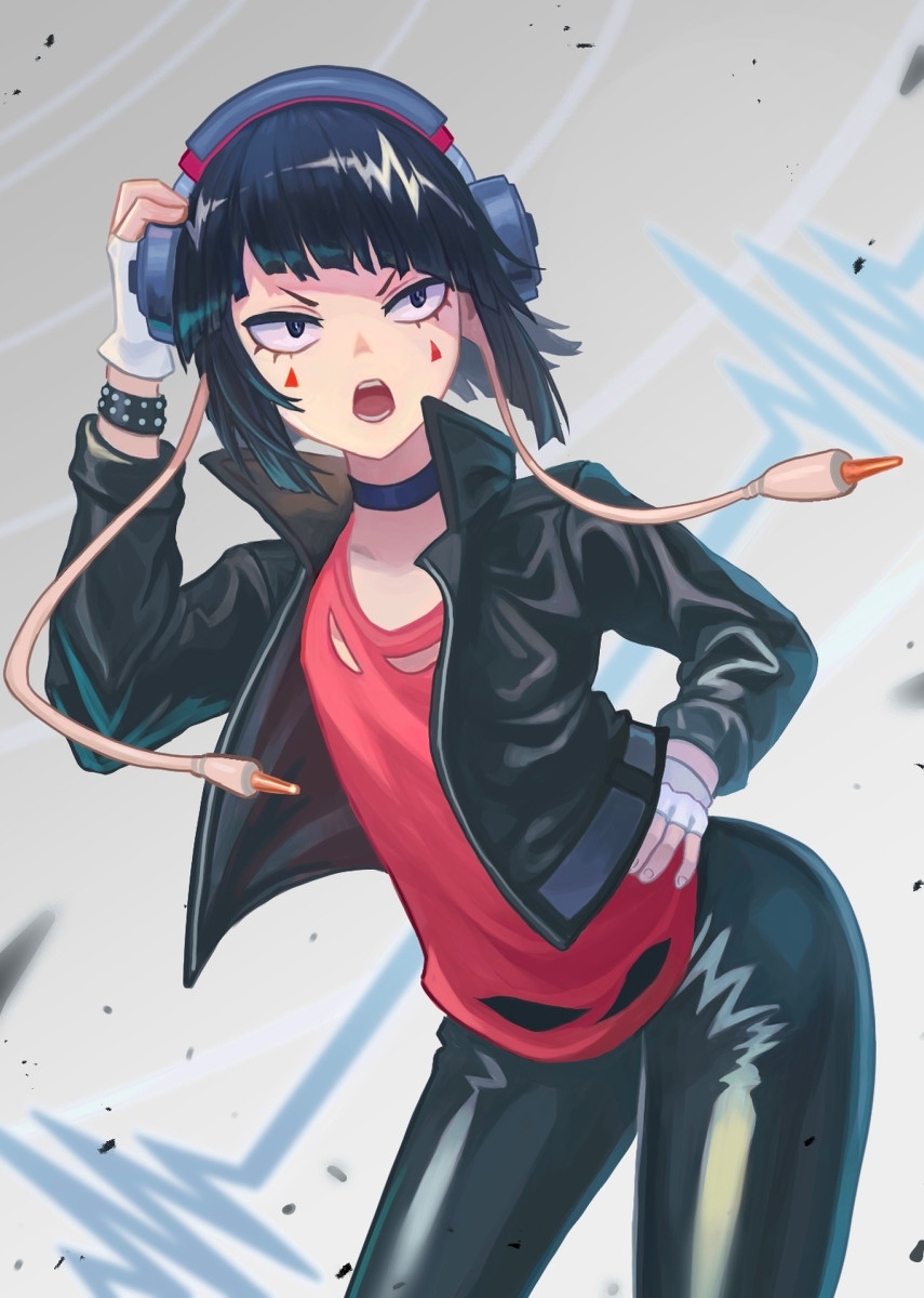 sexy my hero academia girl headphone ear jack cute ecchi hentai tight pants