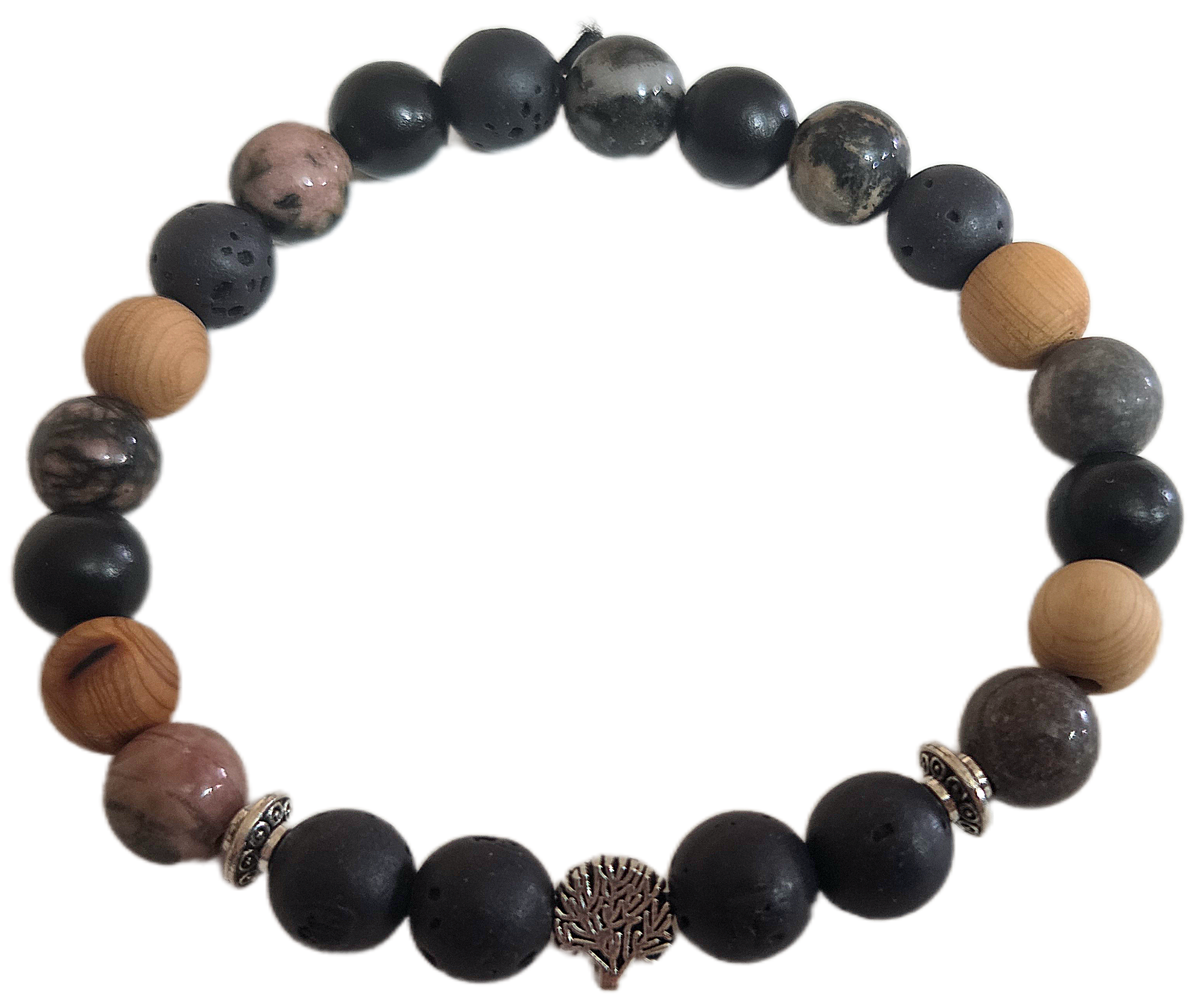 Bracelet diffuseur d'huiles essentielles avec pierres et arbre argenté