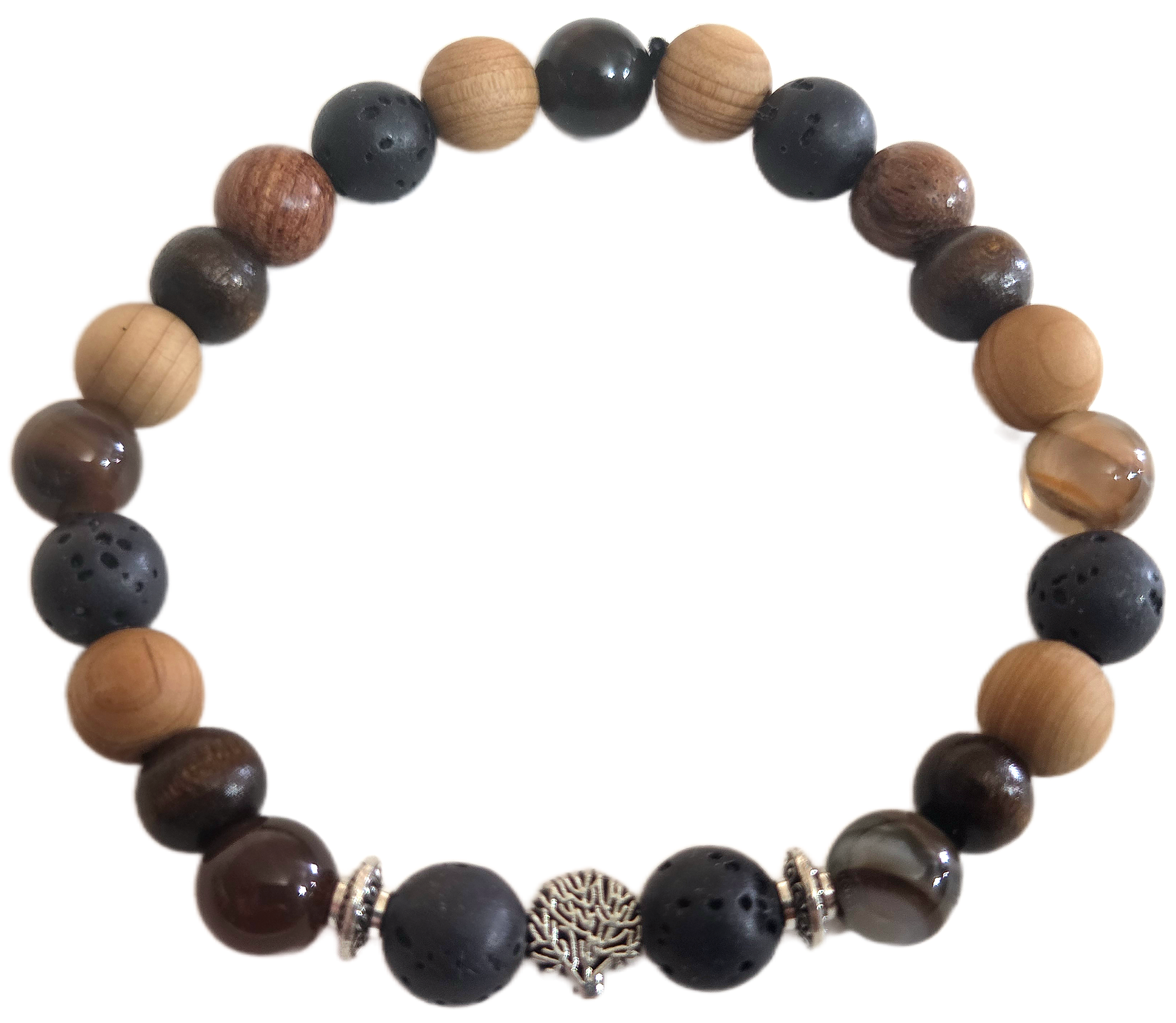 Bracelet diffuseur d'huiles essentielles avec pierres et arbre argenté