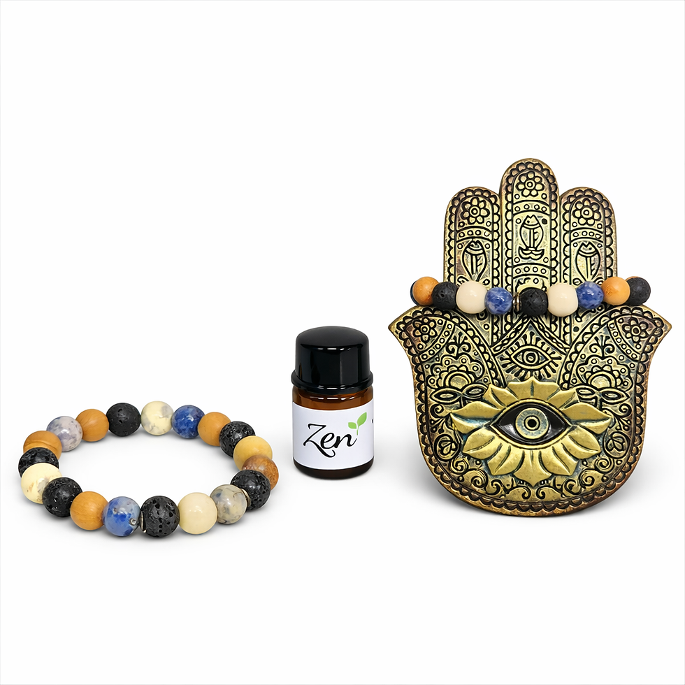 Miniature : Ensemble d'aromathérapie : porte encens, encens, bracelet diffuseur et huile