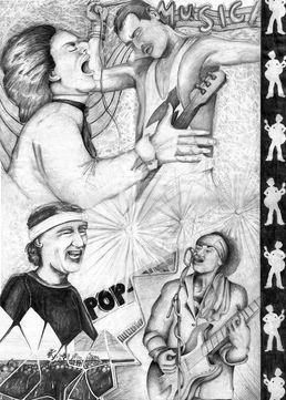 A drawing compilation of four music artists.