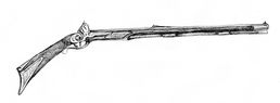 A drawing done of a black powder rifle.