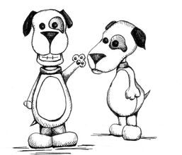 Drawing of a dog named spot for a kids book.
