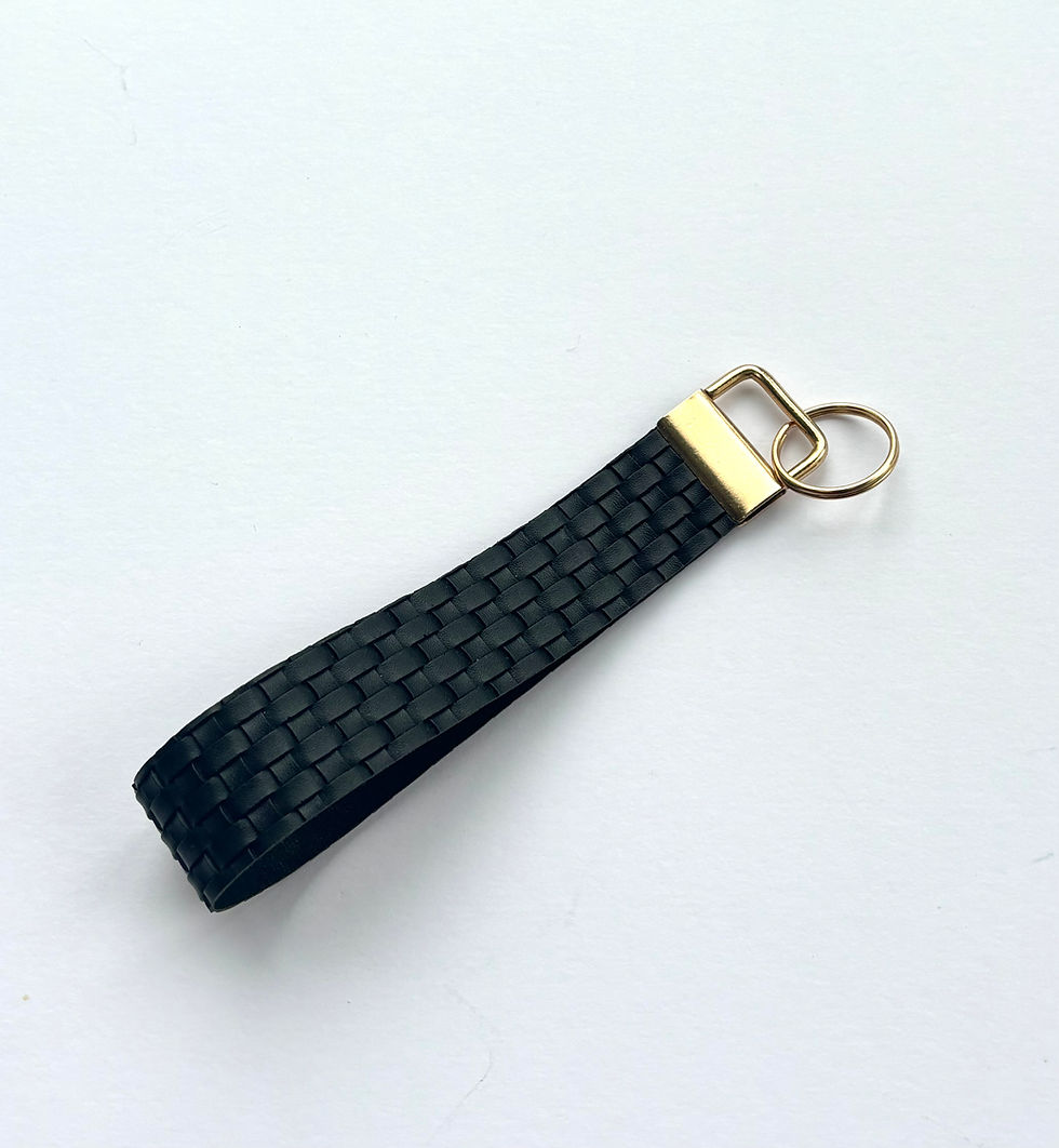 Black Straight stitch textured faux leather wristlet key chains