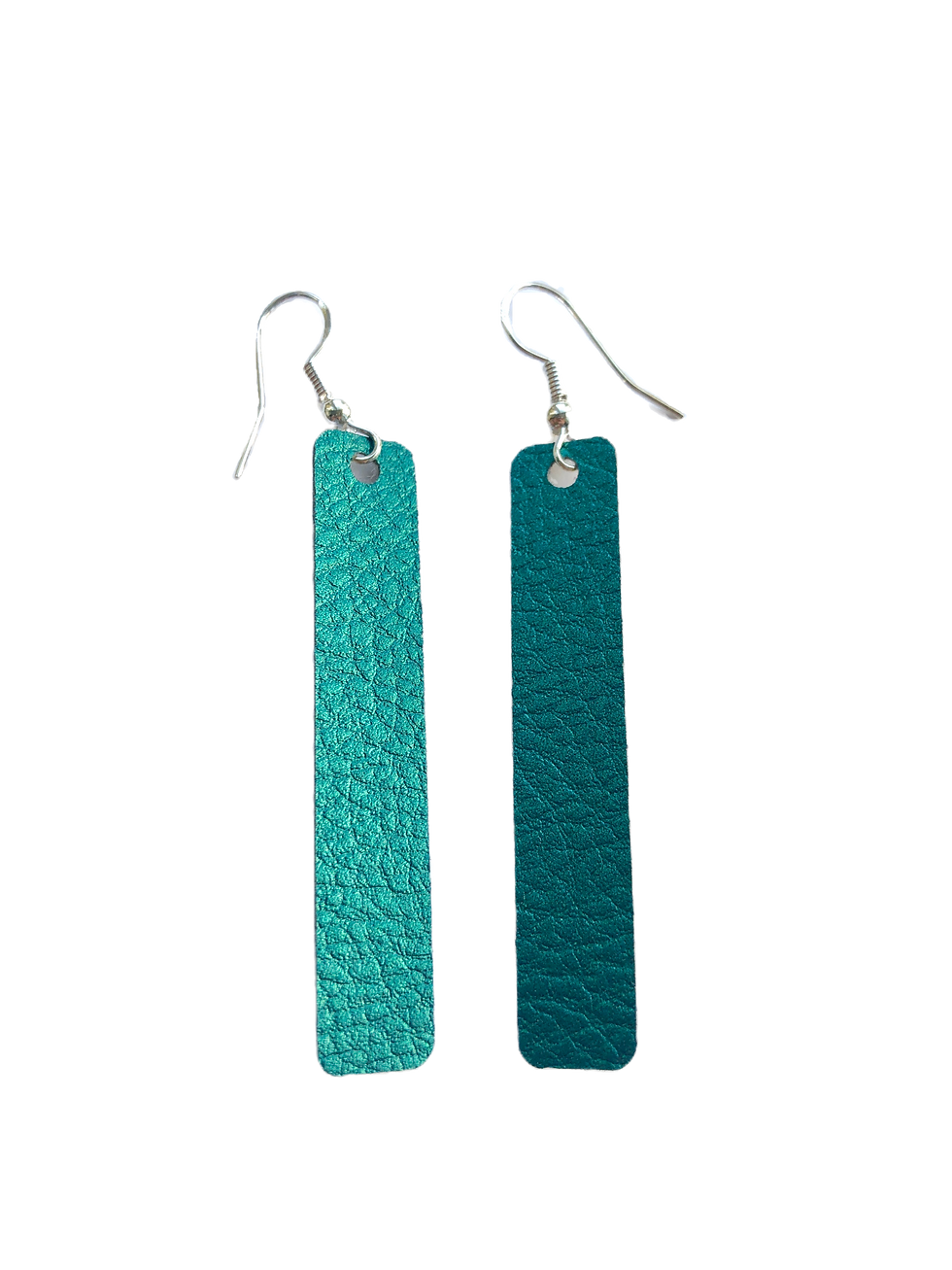 Long drop Rectangle Faux Leather Earrings in greeen