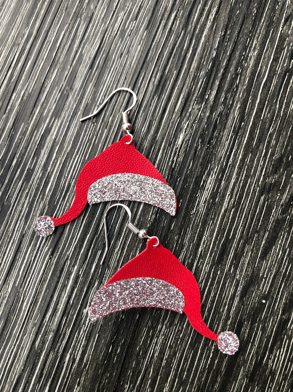 Red Father Christmas Santa Hat Earrings with a sparkly silver detail