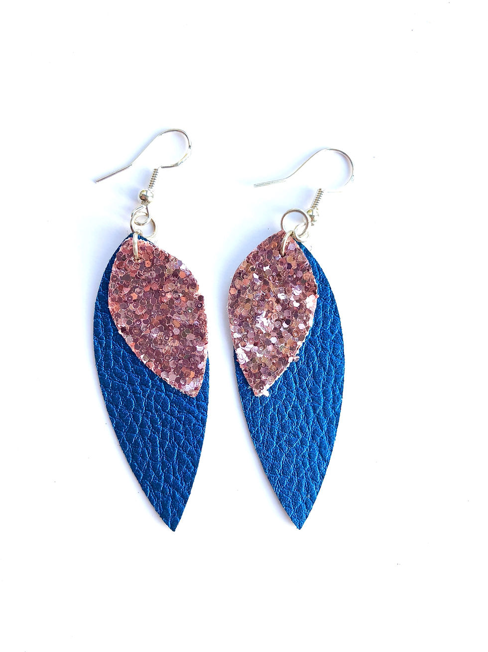 2 Layered Spear Drop Glitter Earrings in blue and pink