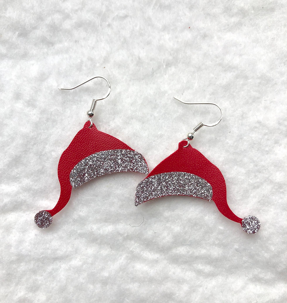 Red Father Christmas Santa Hat Earrings with a sparkly silver detail