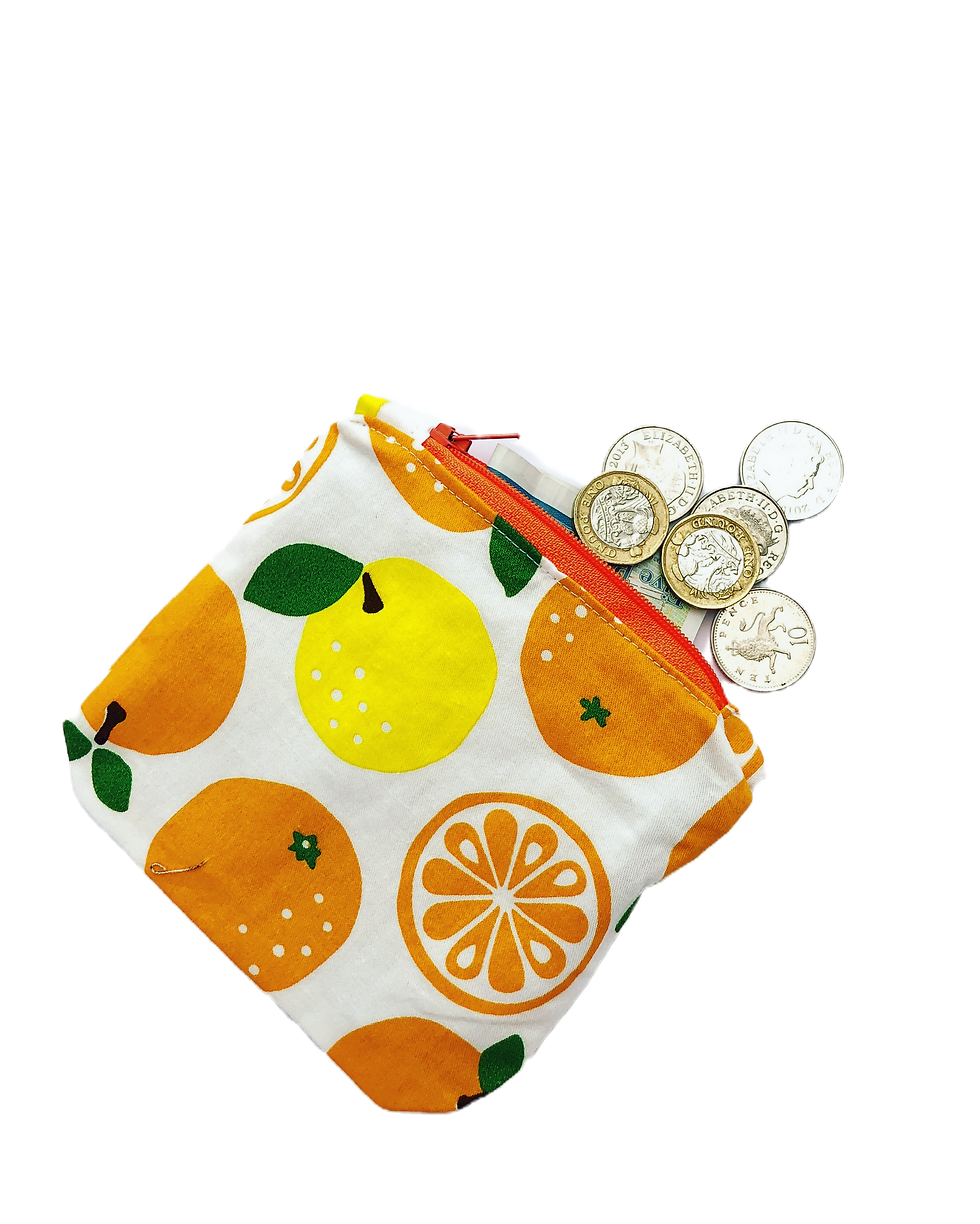 Small Zipper Purse Pouch with oranges and lemons with a matching orange zip