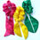 Thumbnail: Set of 3 pink, yellow and green satin scrunchies with detachable tails
