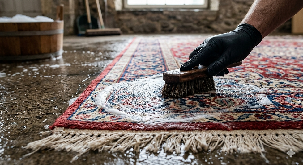 Orientteppich während der professionellen Reinigung im Teppichatelier
