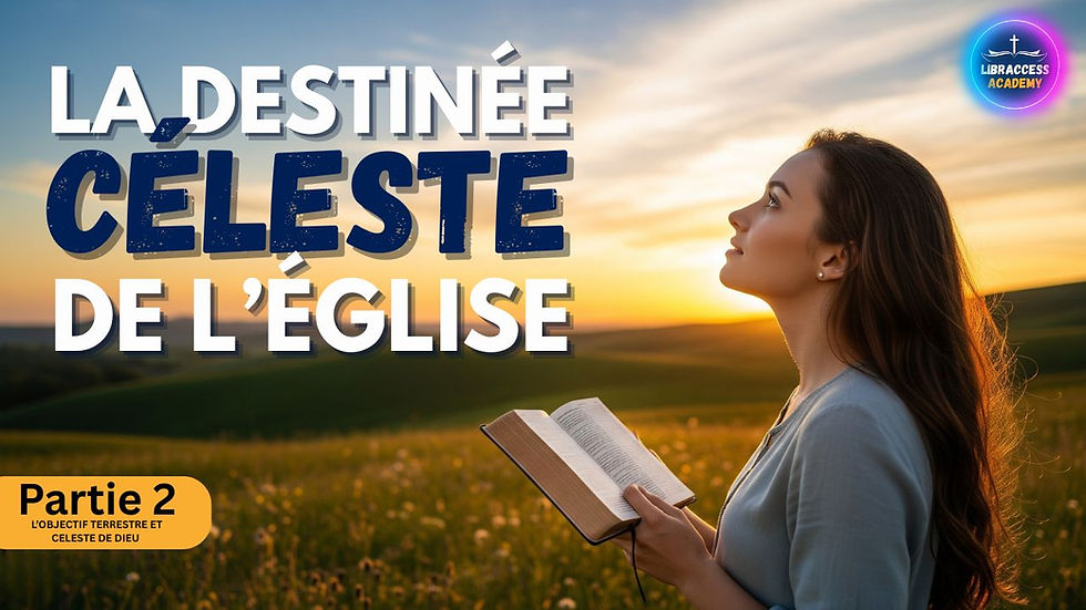 Femme chrétienne méditant la Bible au coucher du soleil dans un champ, illustrant la destinée céleste de l’Église, article Libraccess Academy, objectif céleste et terrestre de Dieu