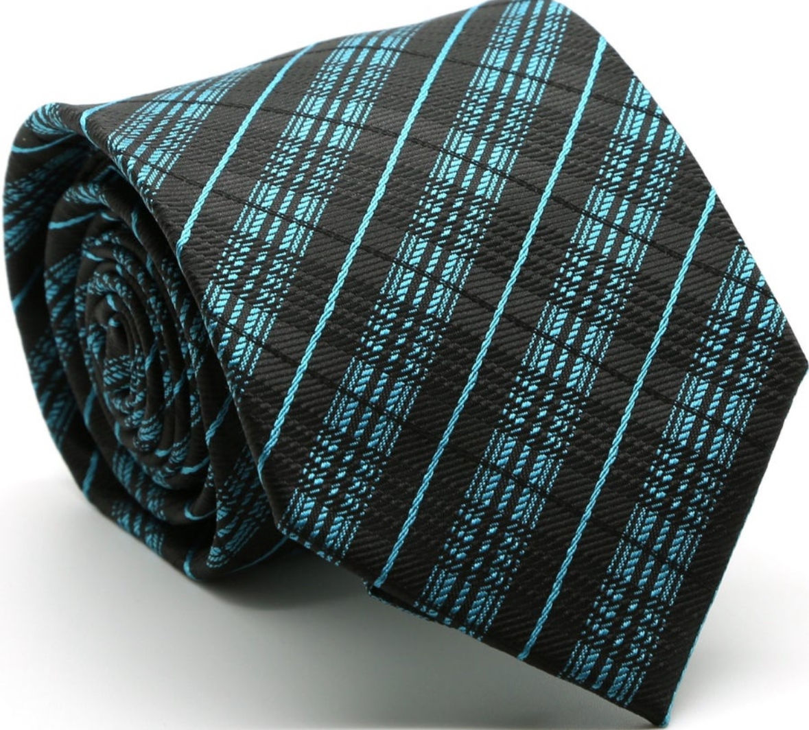 Classic Turquoise Striped Pattern Business Casual Necktie & Hanky Set