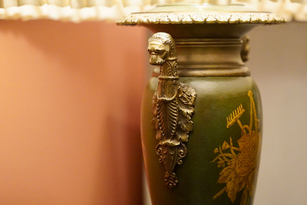 Thumbnail: Pair of Green Tole Painted Lamps