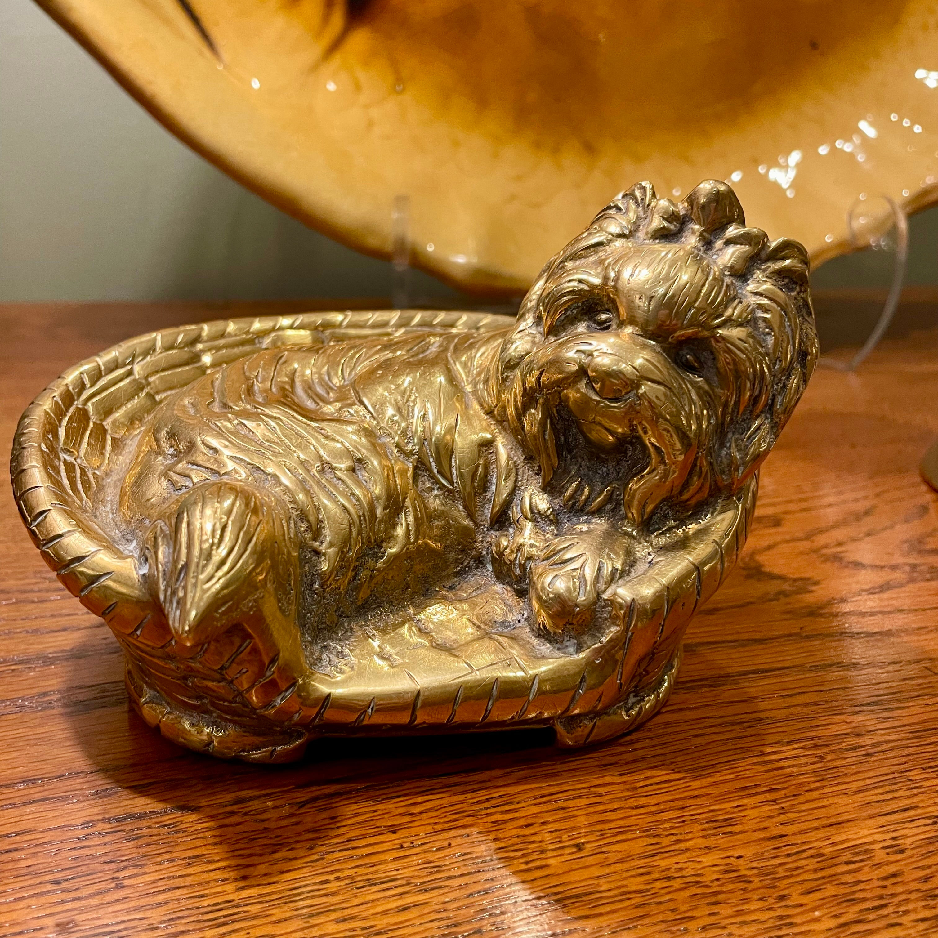 Vintage Brass Yorkie in a Basket
