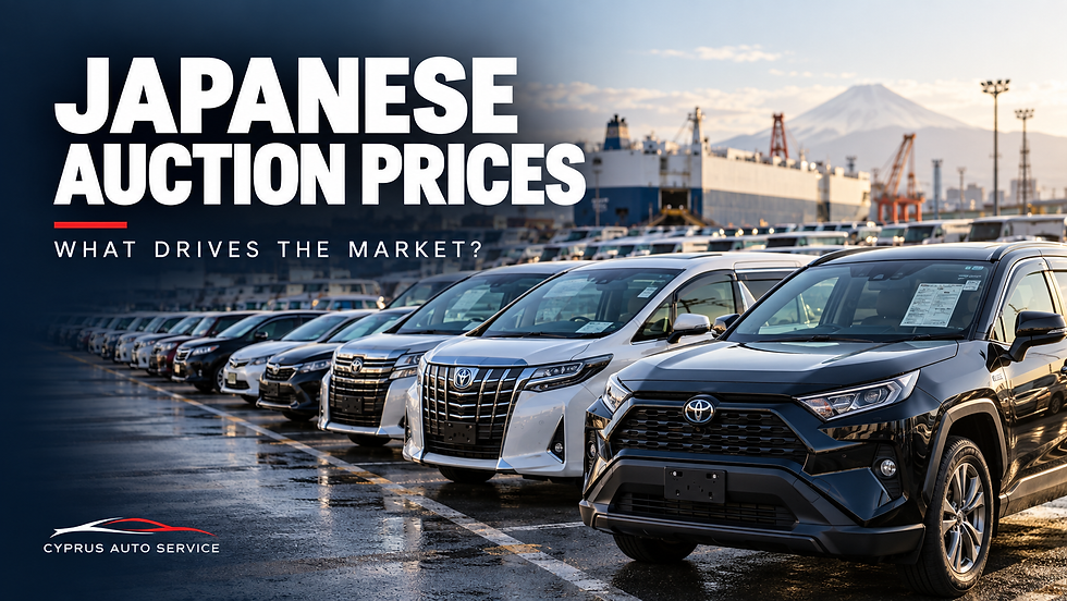 Japanese auction cars awaiting export — global demand and car prices for Cyprus buyers