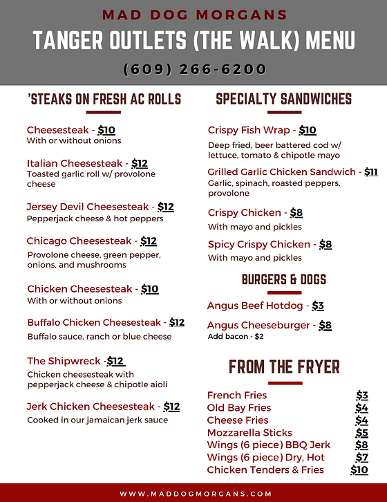 Menu For Ac Tanger Outlets Mad Dog Morgans Menu For Ac Tanger Outlets Mad Dog Morgans