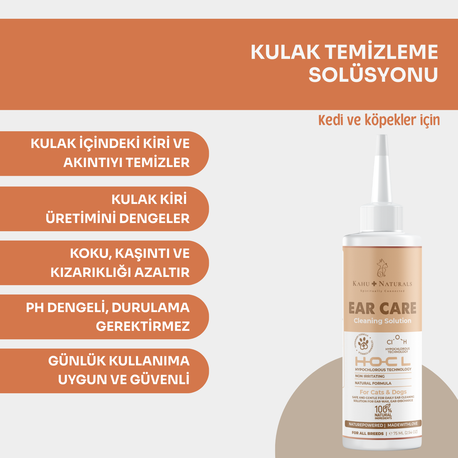 Kulak Temizleme Solüsyonu, Kir Kaşıntı Kulak Uyuzu Önleyici, Kedi ve Köpek,75 ml