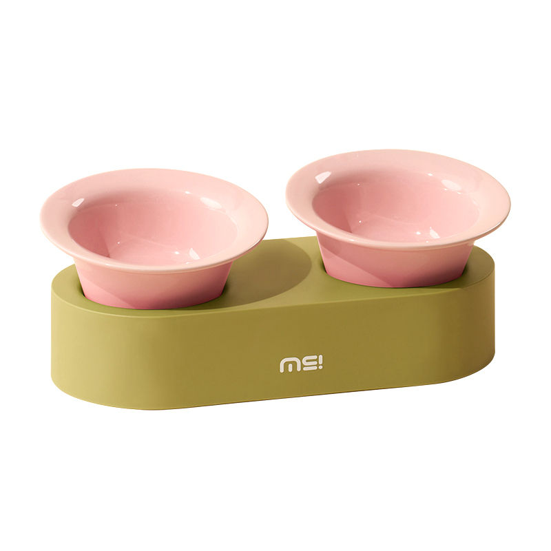 Thumbnail: MS! MAKESURE® Ceramic 2-In-1 Elevated Jingle Pet Bowl Set / Cat Feeding Set