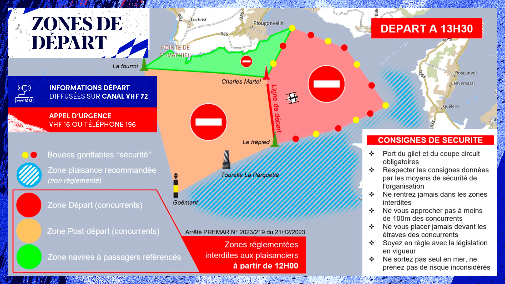 Carte des zones de départ