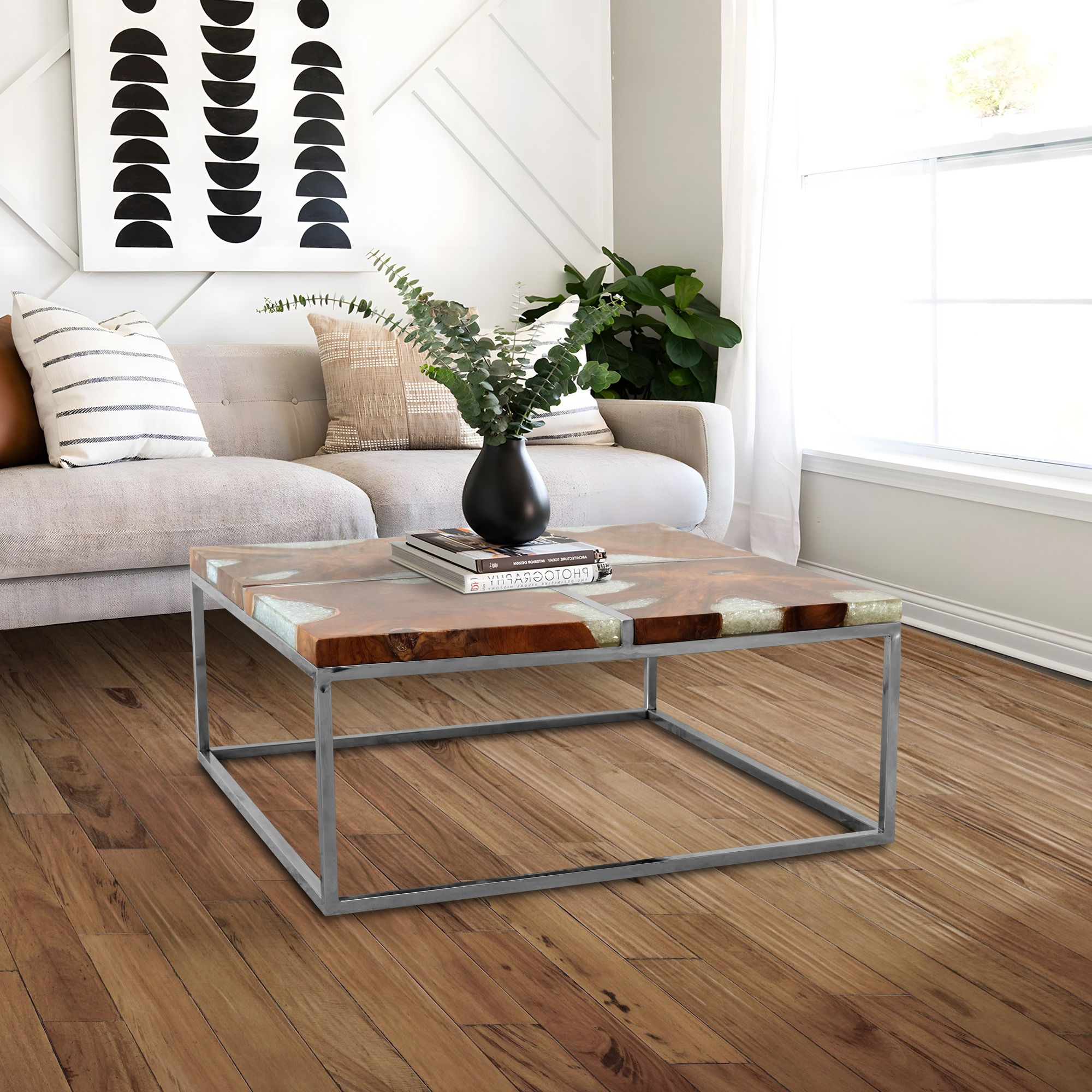 SEN059 - TEAK AND RESIN SQUARE COFFEE TABLE