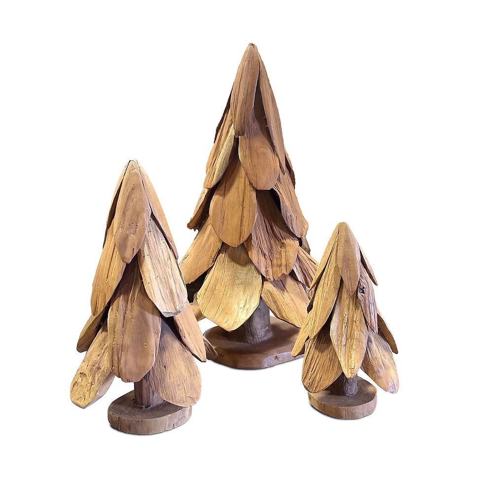 Thumbnail: SEN043 - Teak Pine Tree Sculpture - Set of 3