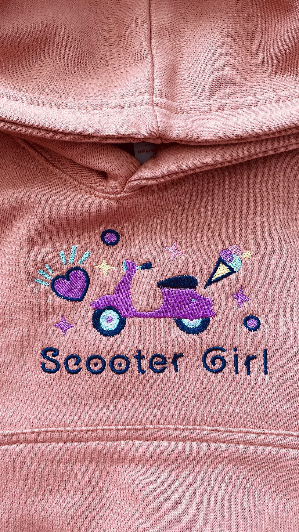Thumbnail: Little Scooter Girl Dusty Pink Embroidered Hoodie