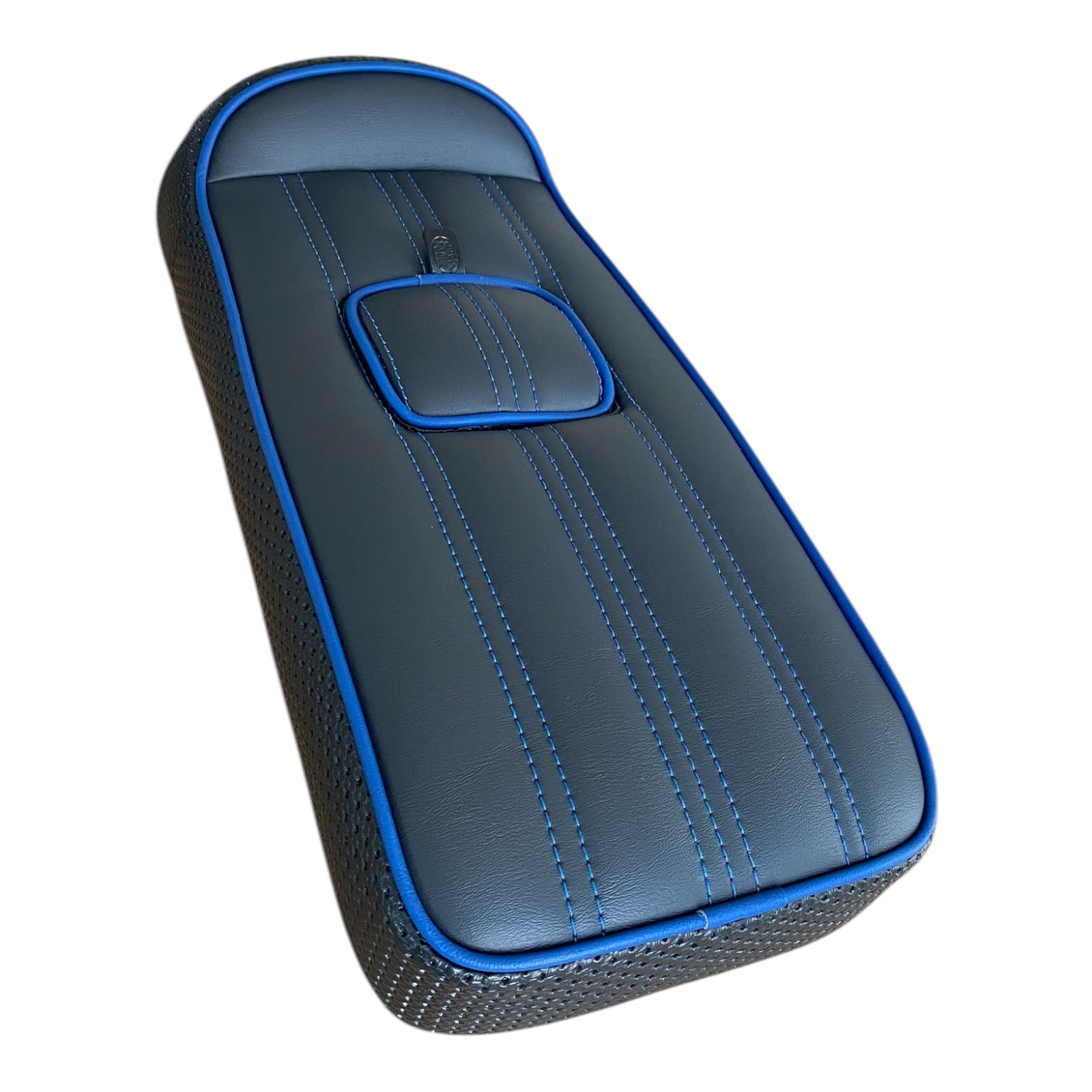 Black Solo Lambretta Seat - Navy Piping - Box Edge