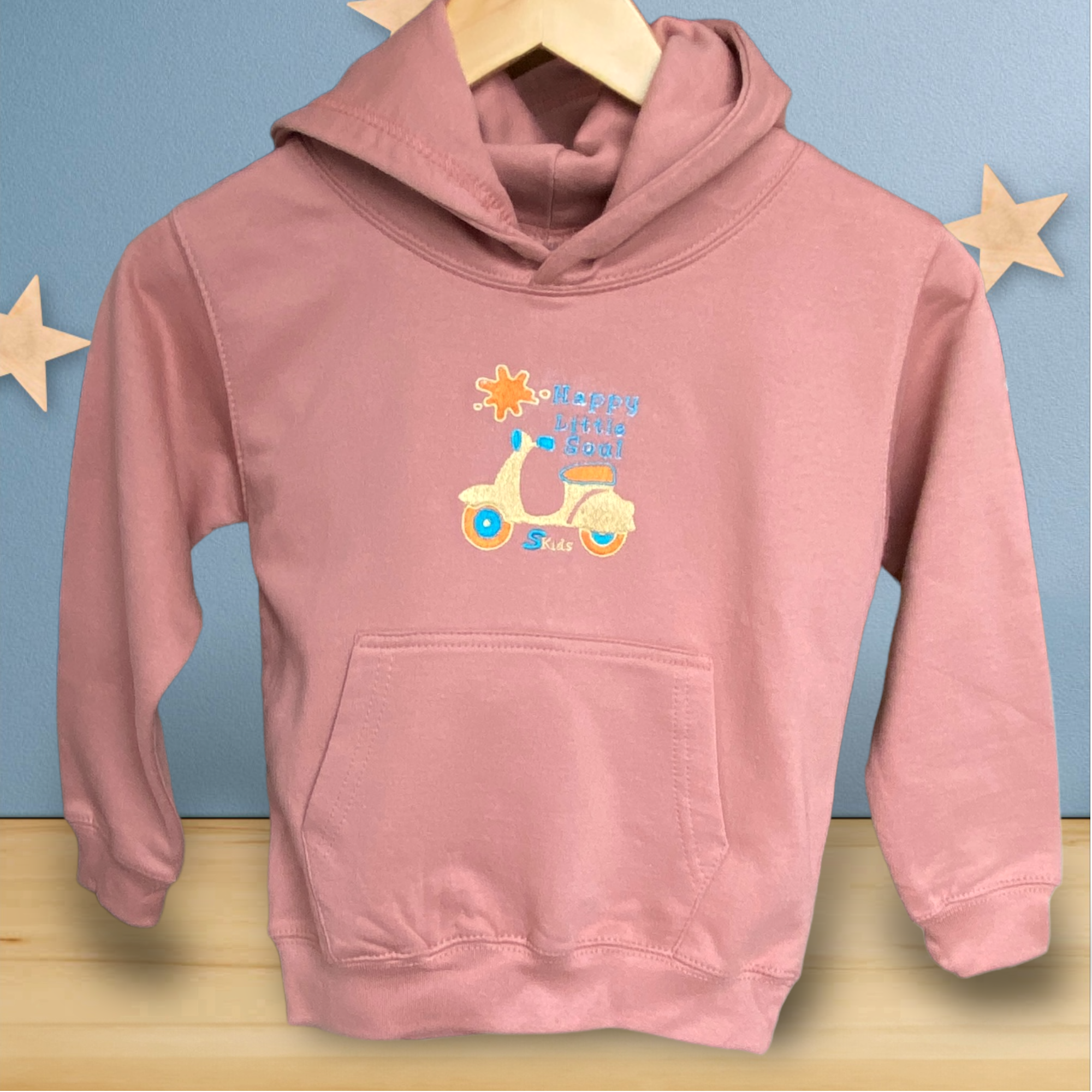 Kids Blush Pink Hoodie Embroidered with Scooter Design