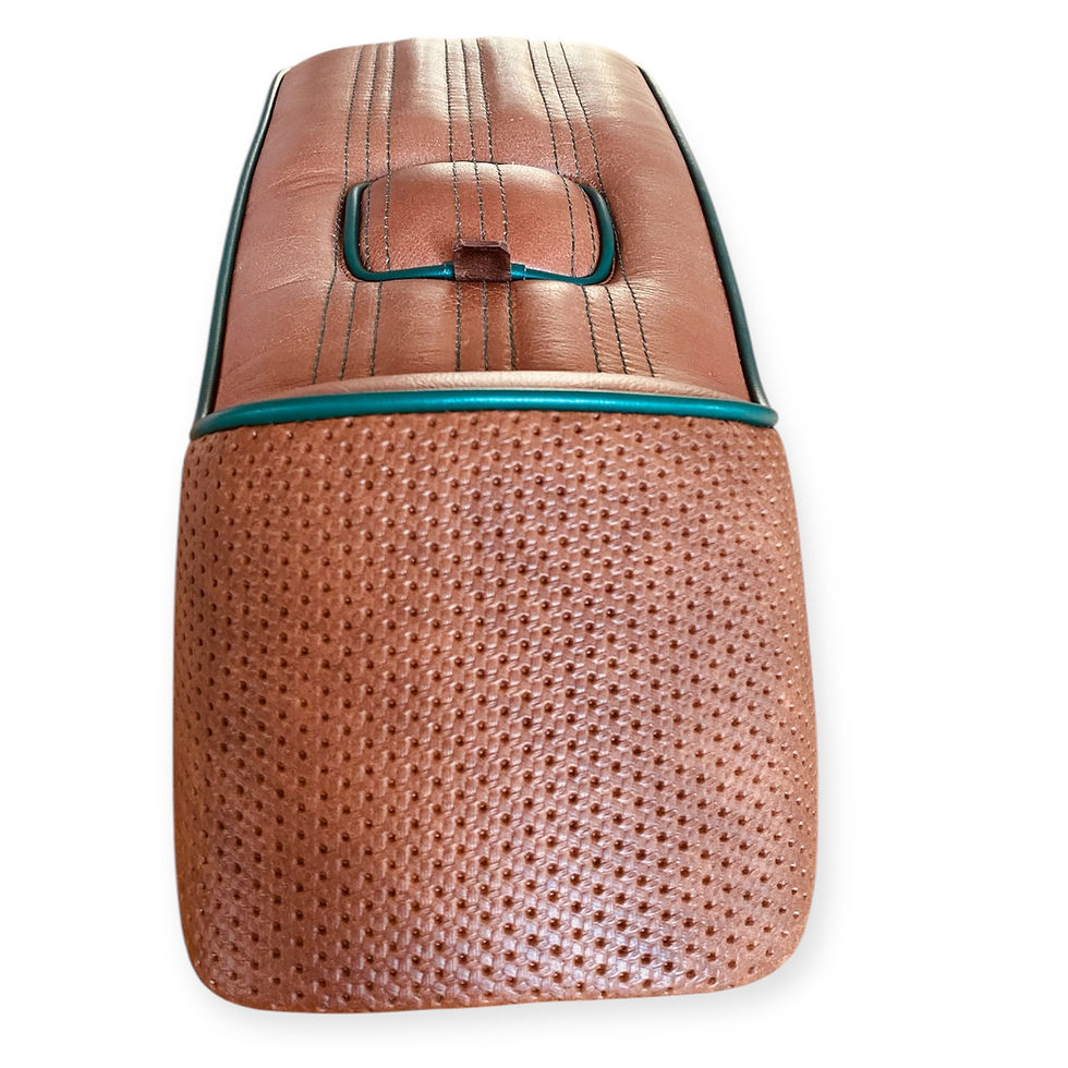 Thumbnail: Vintage Leather Solo Lambretta Seat with Racing Green Piping 