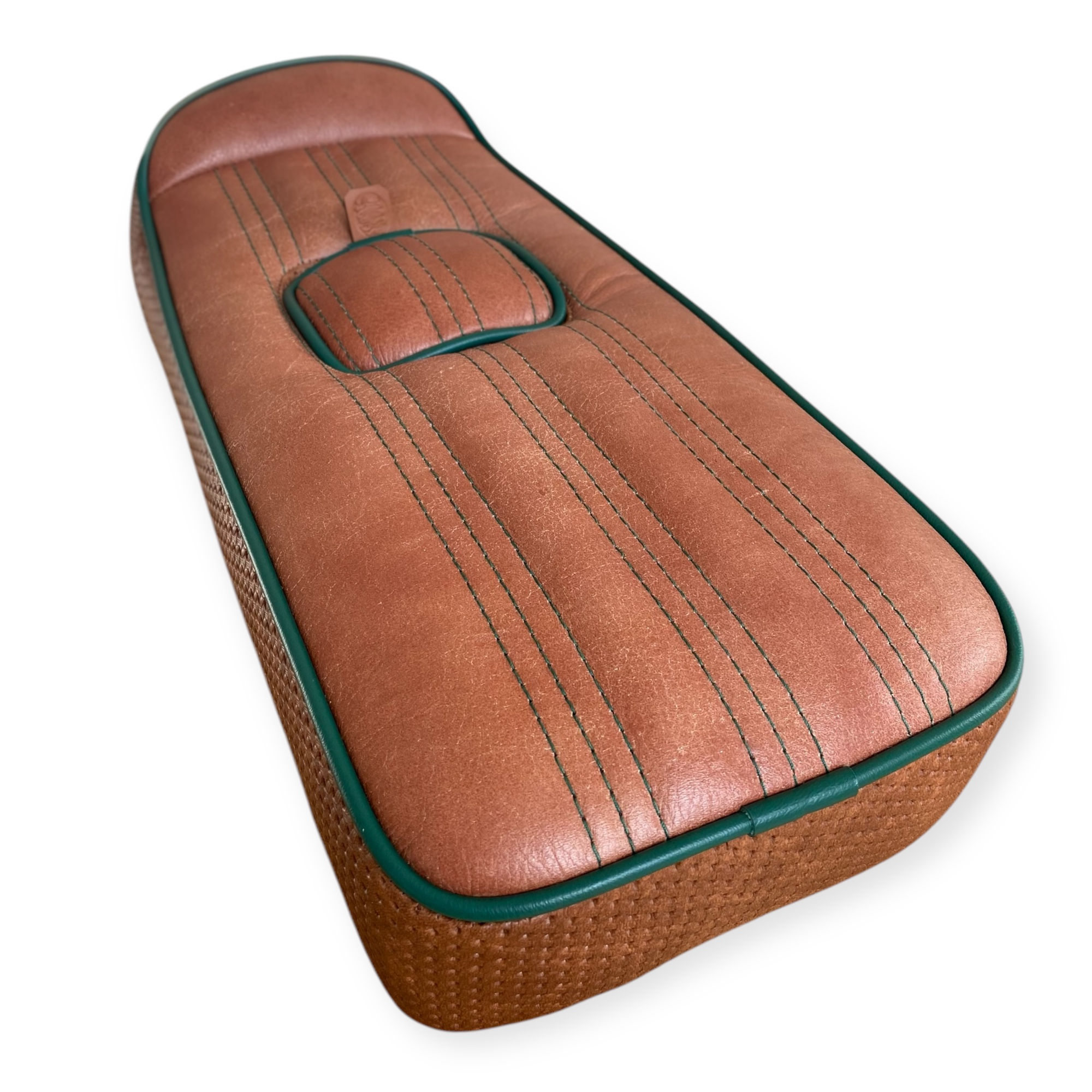 Vintage Leather Solo Lambretta Seat with Racing Green Piping 