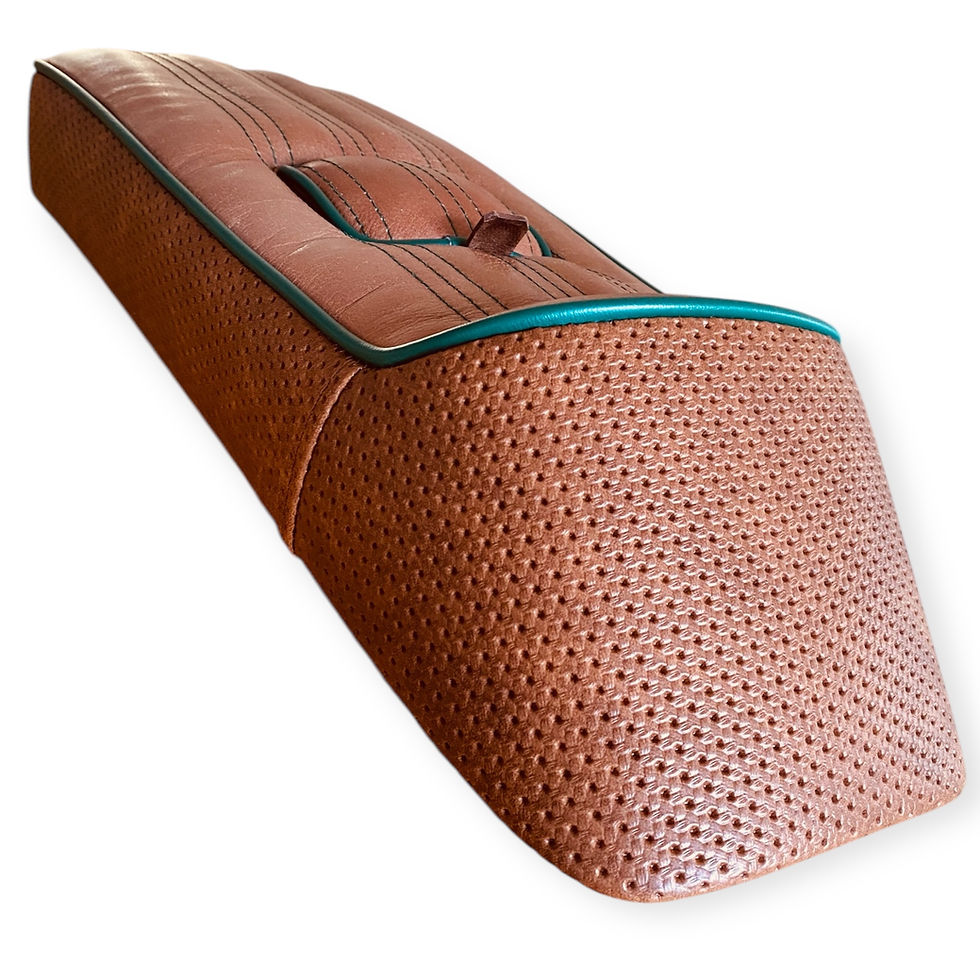Thumbnail: Vintage Leather Solo Lambretta Seat with Racing Green Piping 