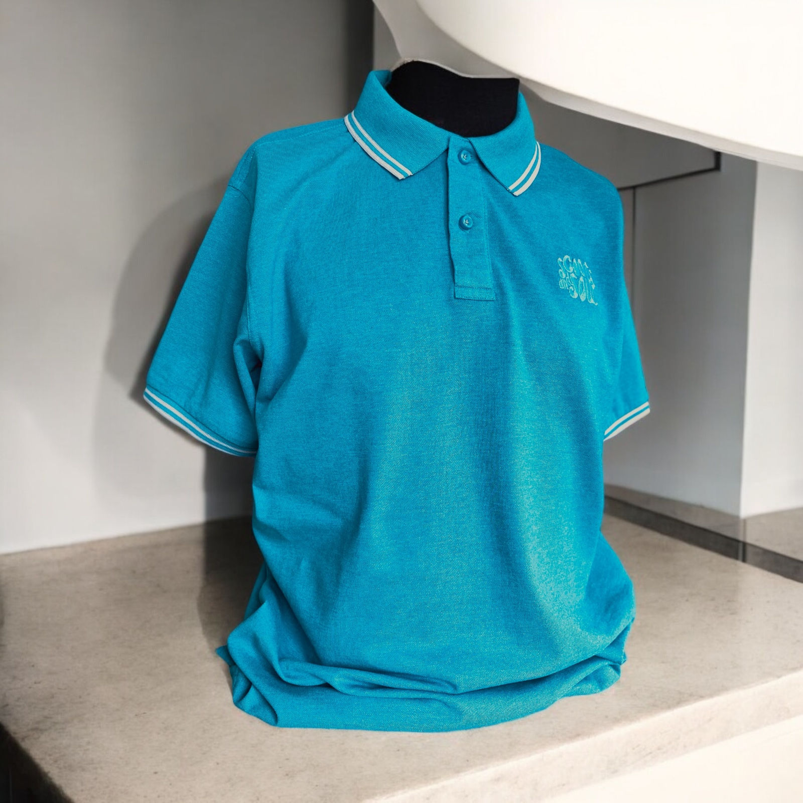 Mens Blue/Jade Classic Polo Shirt -Scoots and Soul® Turquoise Logo