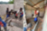 two images of people building a room