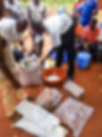 multiple people are shown pouring out various bags