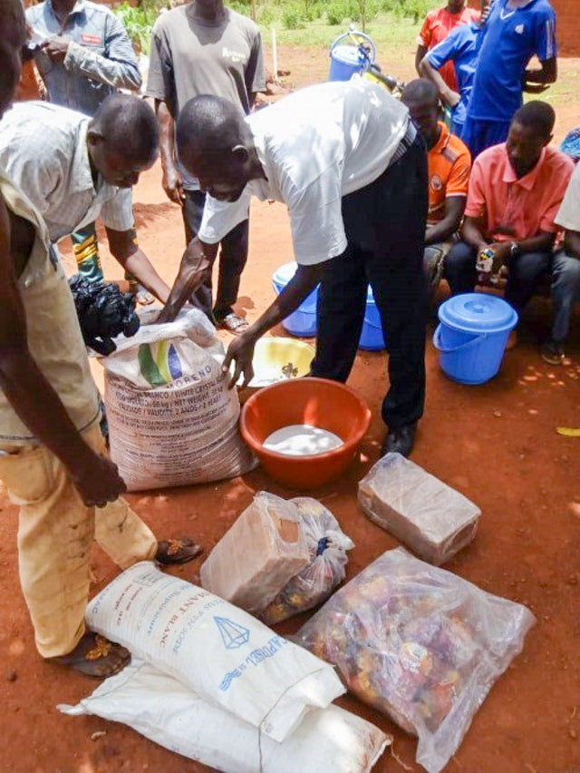 multiple people are shown pouring out various bags