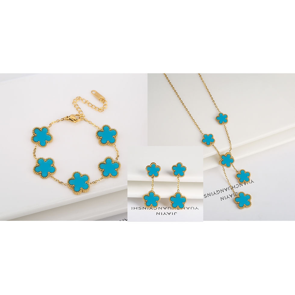 Thumbnail: 3Pcs 18k Gold-Plated Five-Leaf Flower Necklace Earrings Bracelet Jewelry Set for