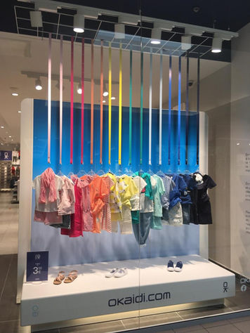 vitrine Okaïdi, conception, scénographie, stylisme, merchandising, kids, enfant