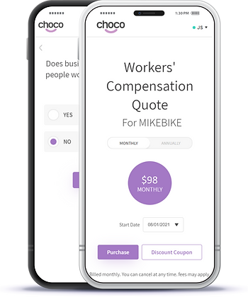 2 iPhones presenting chocoinsurance.com Workers' Compensation Insurance