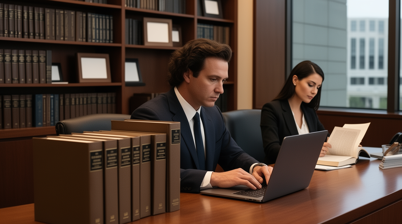 Florida attorney verifying legal authorities in a courthouse library before electronic filing