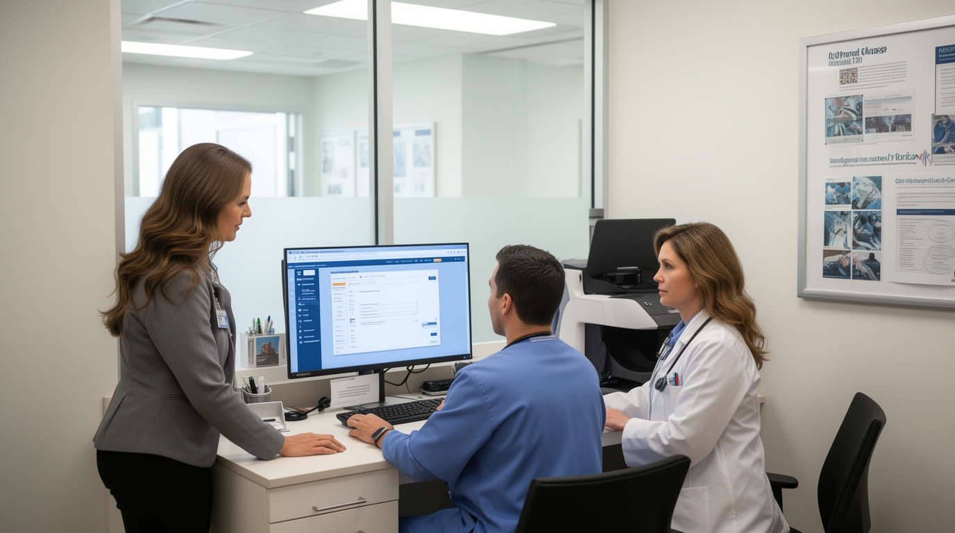 Florida clinic privacy officer reviewing role-based patient record access with medical staff