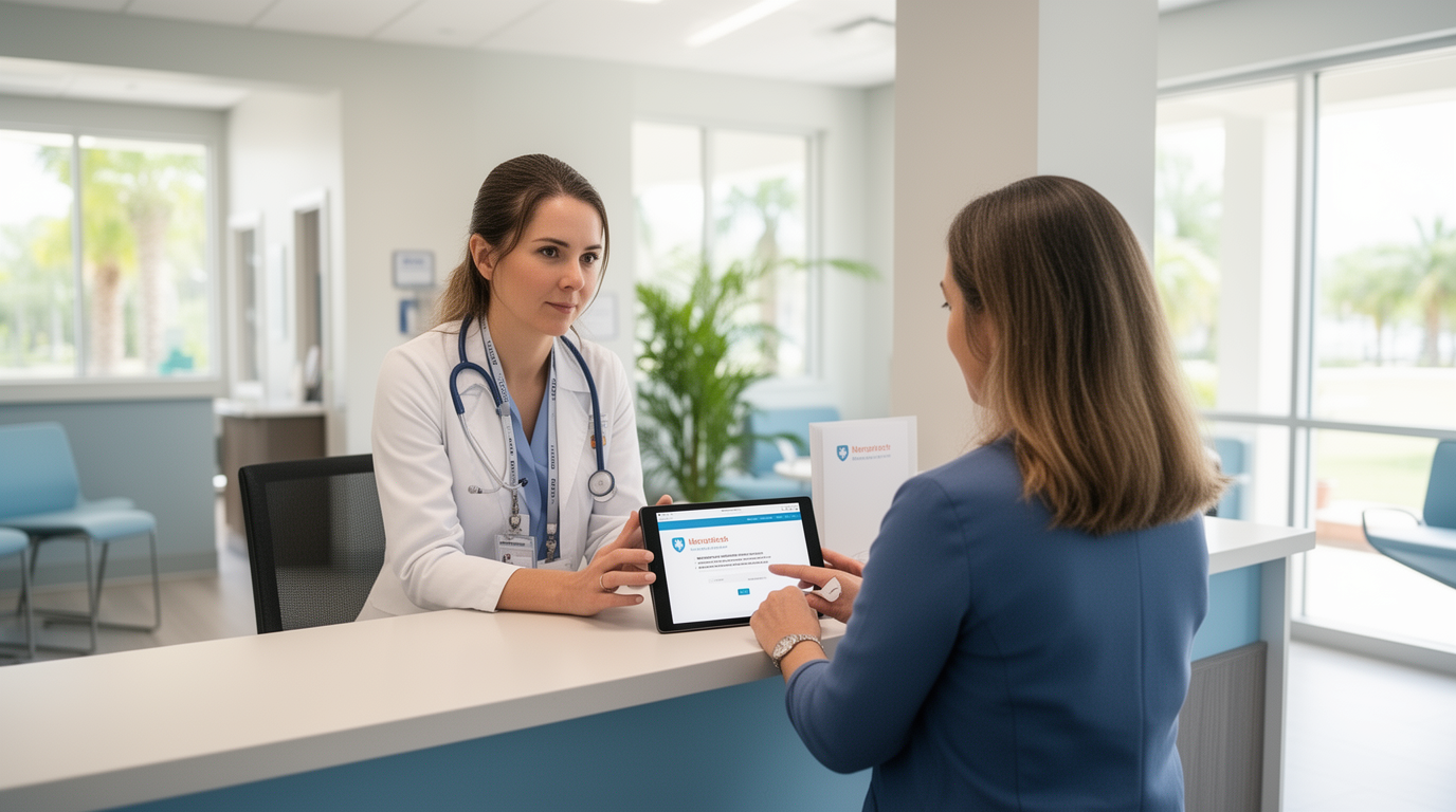 Florida clinic records coordinator assisting a patient with secure access to medical records