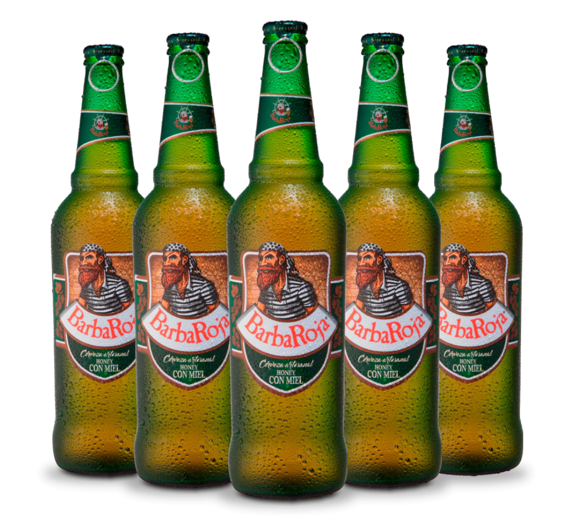 Cerveza BarbaRoja 625 ml.HONEY (rubia con miel) 12 por caja